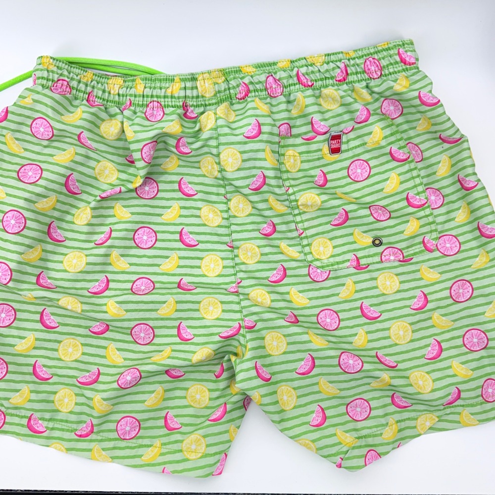 Party Sharks Swim Trunks Mens XXL Green Citrus Fruit Striped Beach - Picture 7 of 8